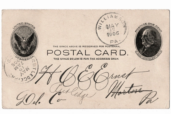 UX18 Postal Card McKinley 1c May 17 & 18 1905 Broken Eggs.
