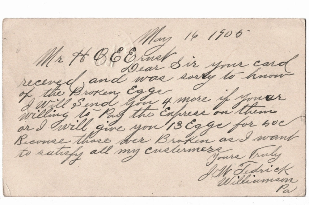 UX18 Postal Card McKinley 1c May 17 & 18 1905 Broken Eggs.