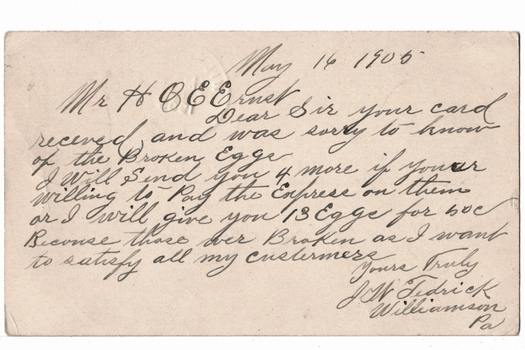 UX18 Postal Card McKinley 1c May 17 & 18 1905 Broken Eggs.