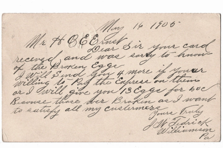 UX18 Postal Card McKinley 1c May 17 & 18 1905 Broken Eggs.