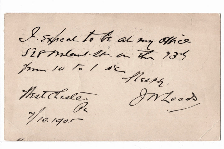 UX18 Postal Card McKinley 1c July 10 1905 Appointment Confirmation.