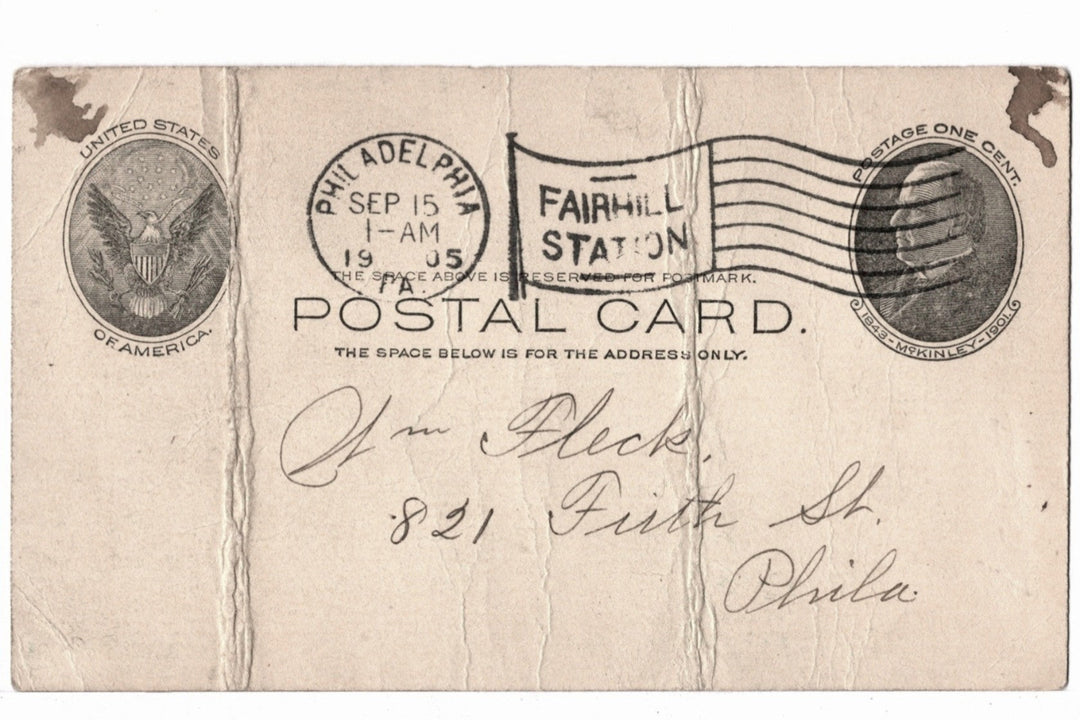 UX18 Postal Card McKinley 1c Sep 15 1905 Odd Fellows Lodge Dues Owed.