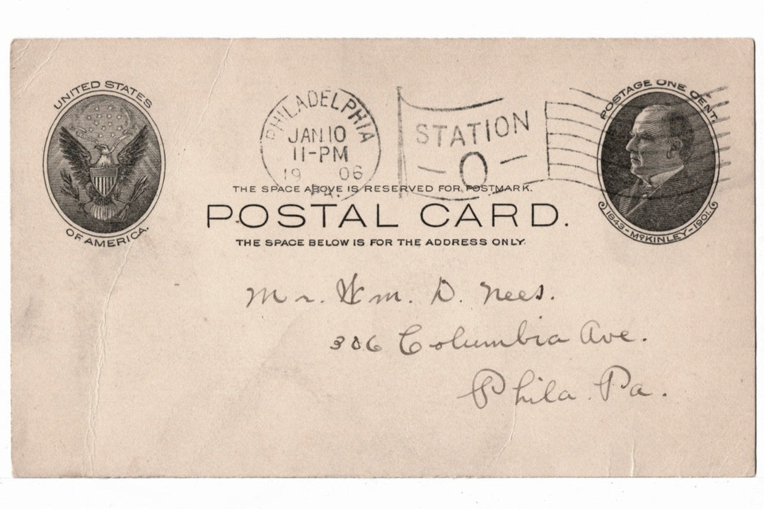 UX18 Postal Card McKinley 1c Jan 10 1906 Accident Witness Identified.