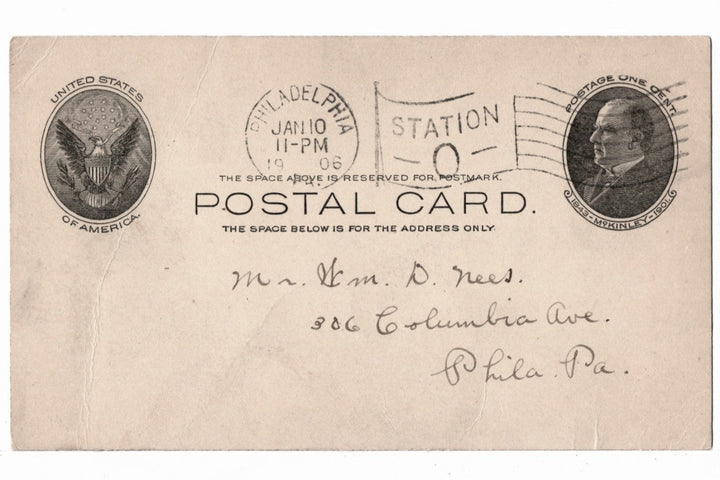 UX18 Postal Card McKinley 1c Jan 10 1906 Accident Witness Identified.