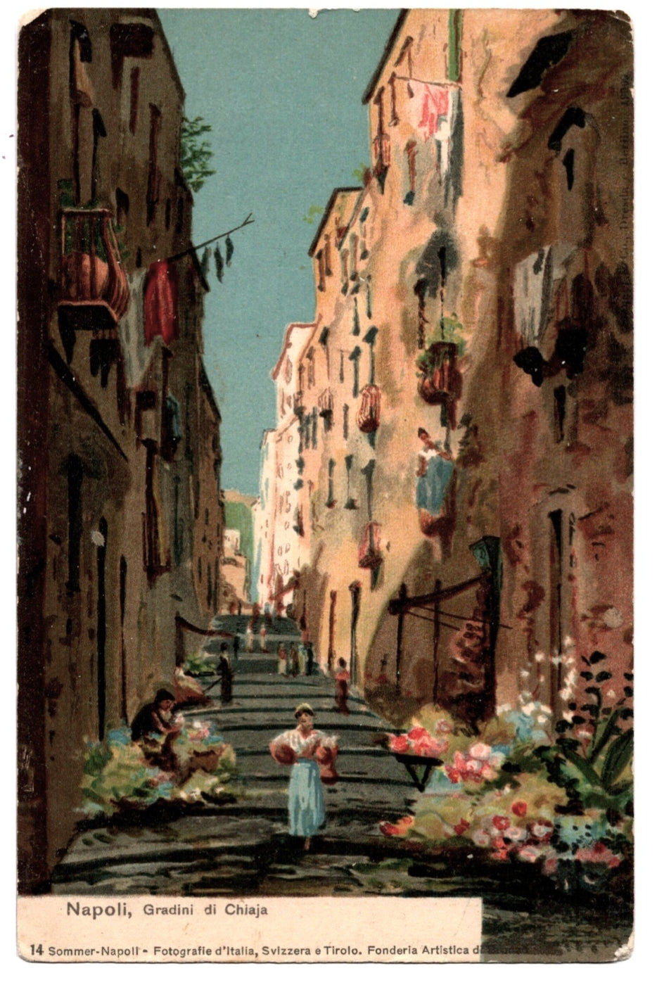 1900s The Steps of Chiaia in Naples Italy Vintage Postcard UDB.