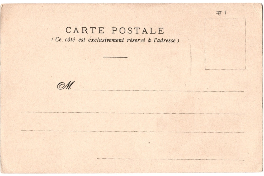 Vintage French postcard with text and address lines on a beige background