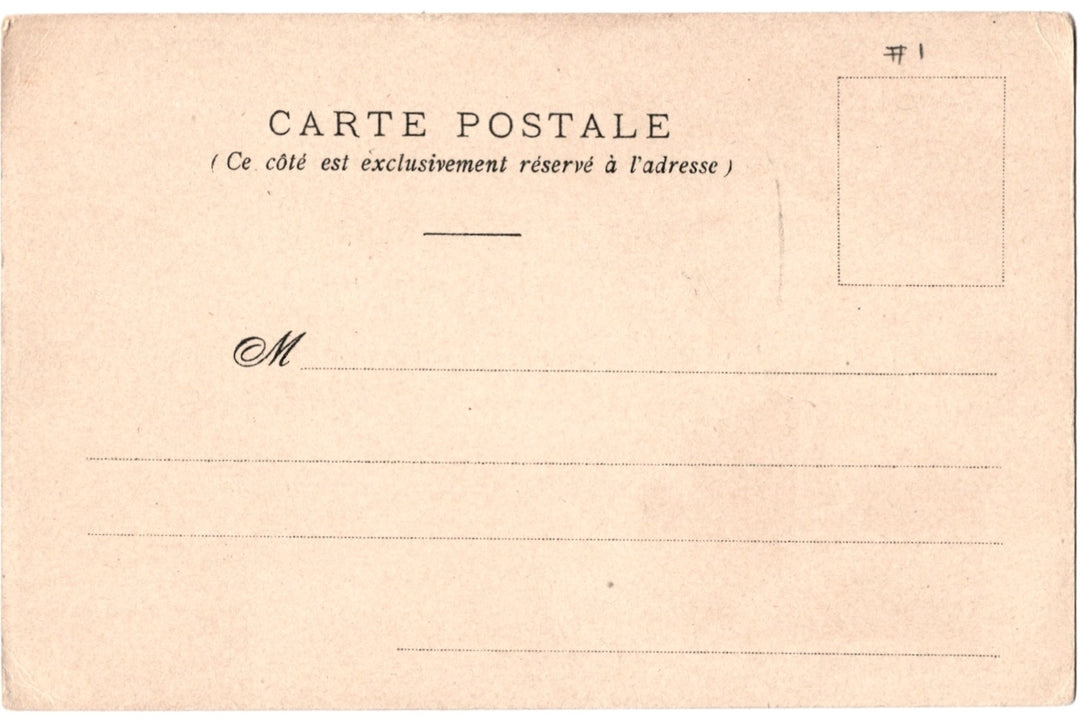 Vintage French postcard with text and address lines on a beige background