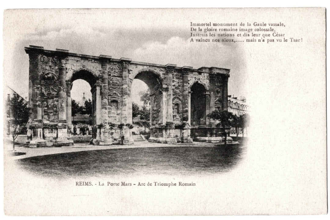 1900s Triumphal Arch Porte Mars Reims France Vintage Postcard UDB.