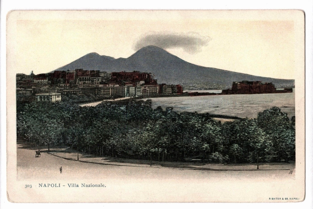 1900s Naples Italy Villa Nazionale and Mount Vesuvius Vintage Postcard UDB.
