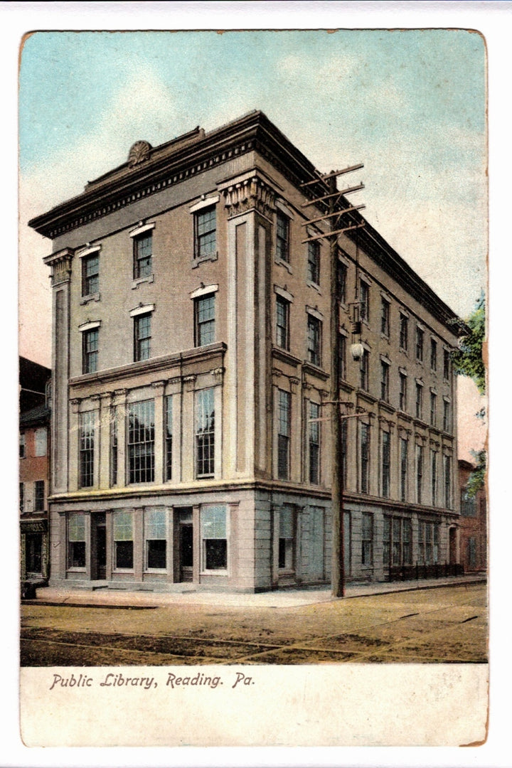 Vintage postcard of a public library building in Reading, PA