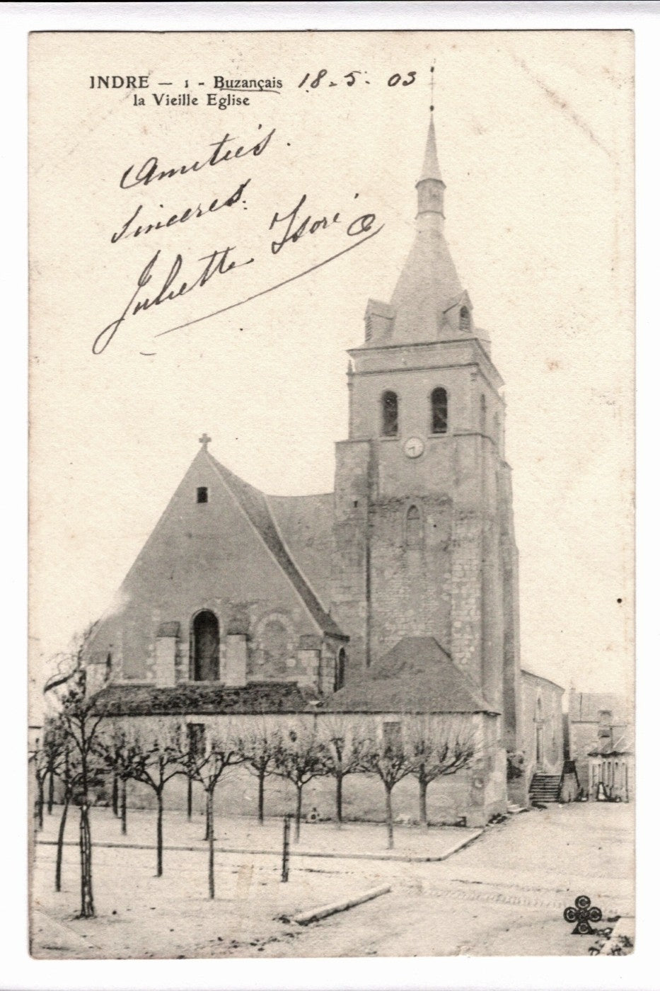 1903 The Old Church Buzançais France Vintage Postcard UDB.