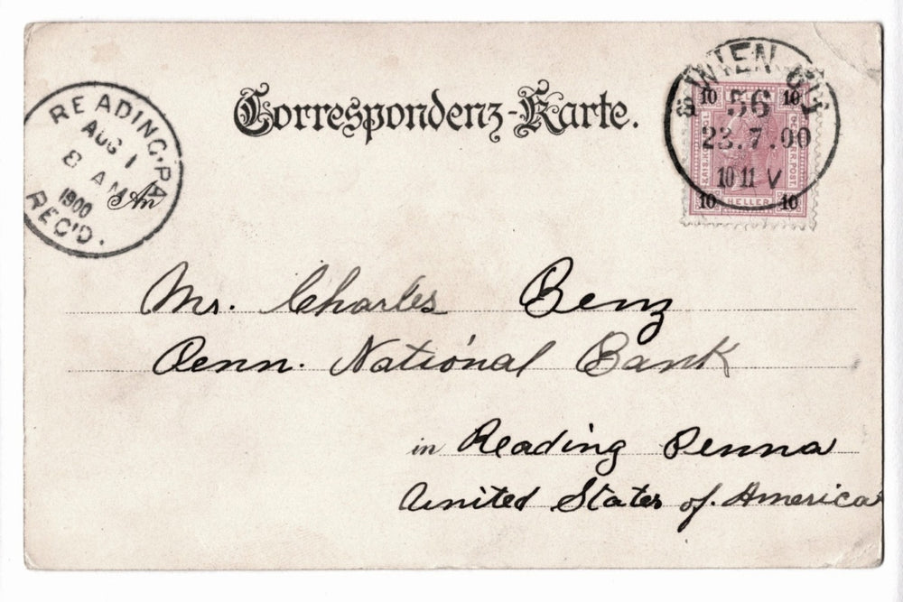 Vintage correspondence card with Austrian postage stamp and  address