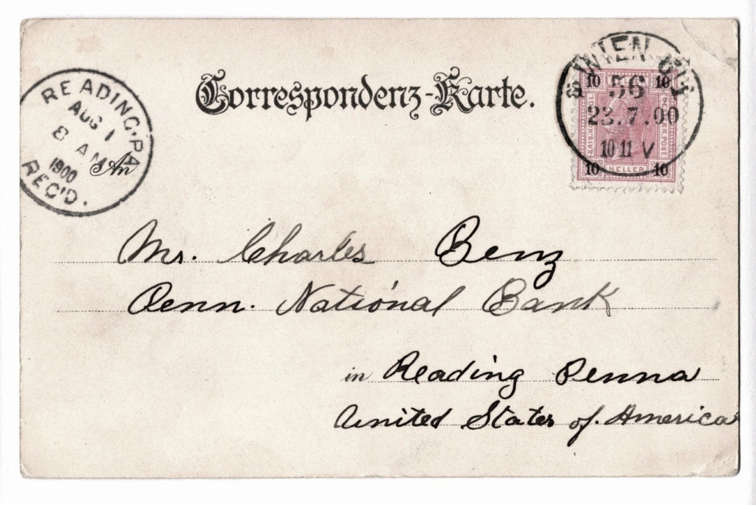 Vintage correspondence card with Austrian postage stamp and  address