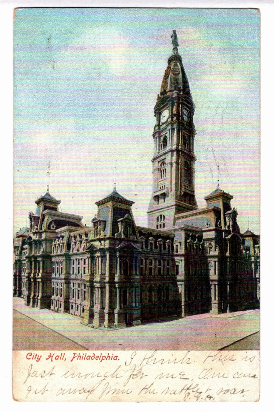 Vintage postcard of City Hall, Philadelphia with a colorful sky. 1907 Philadelphia City Hall Pennsylvania Vintage Postcard UDB, 