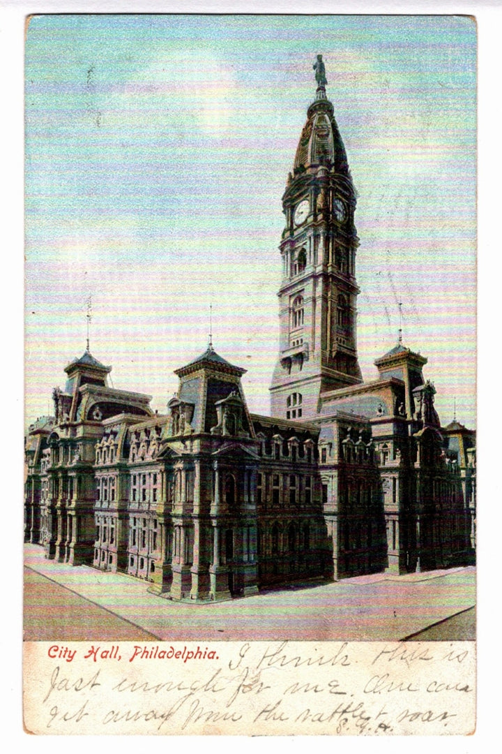 Vintage postcard of City Hall, Philadelphia with a colorful sky. 1907 Philadelphia City Hall Pennsylvania Vintage Postcard UDB, 