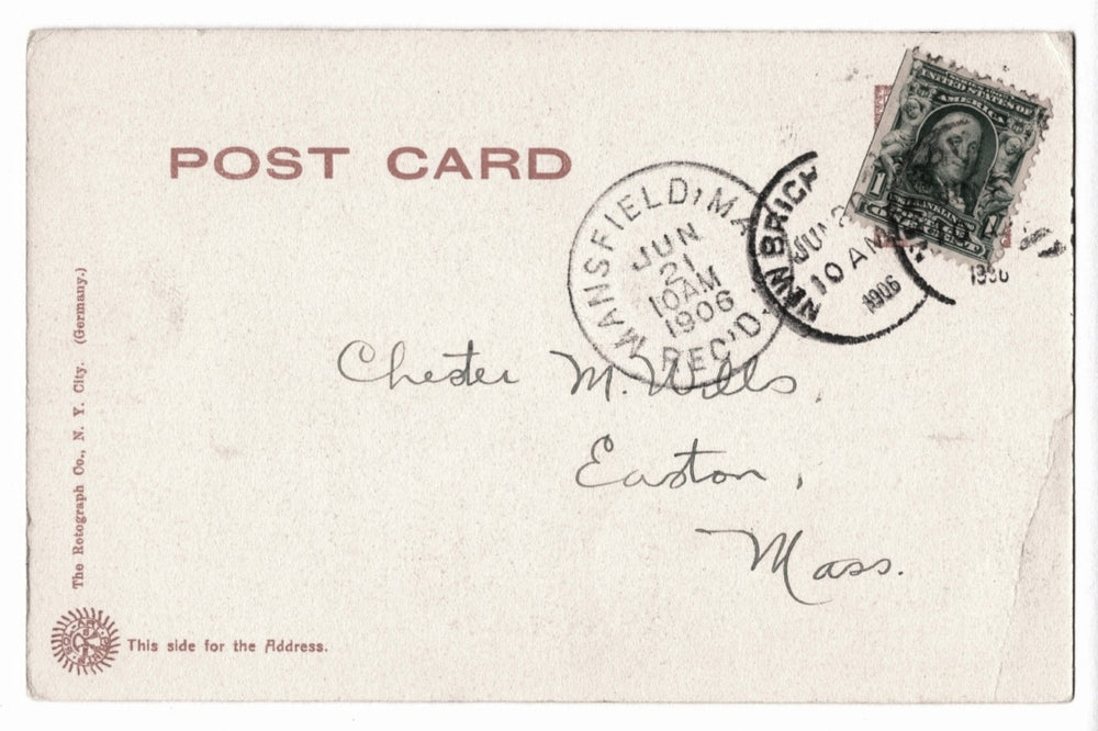 Vintage postcard with postage stamp and postal markings