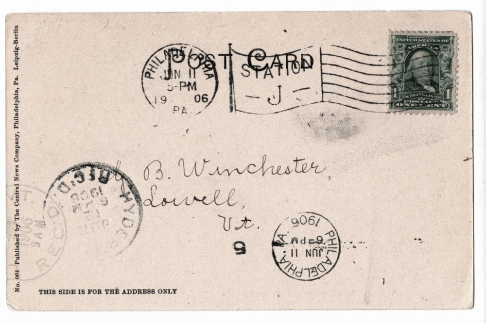 Vintage postcard with stamp and postal markings.