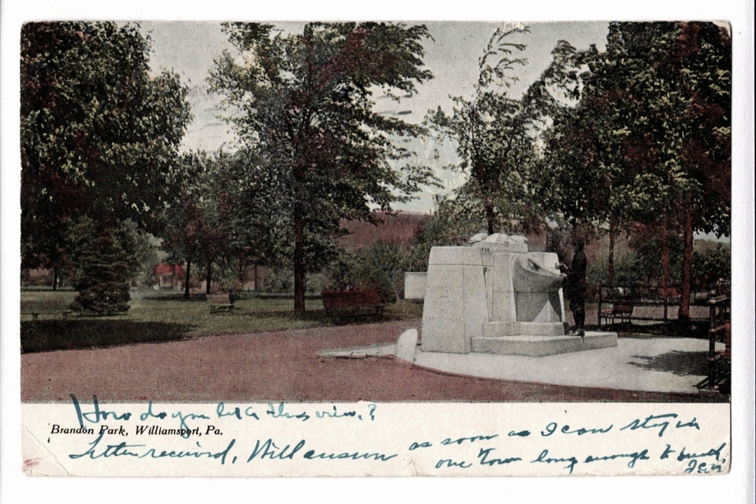 1900s  Brandon Park Williamsport Pennsylvania Vintage Postcard UDB.