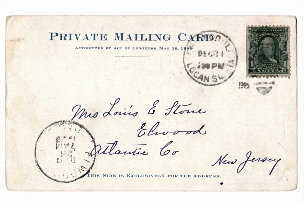 Vintage private mailing card with postage stamp and sender's address