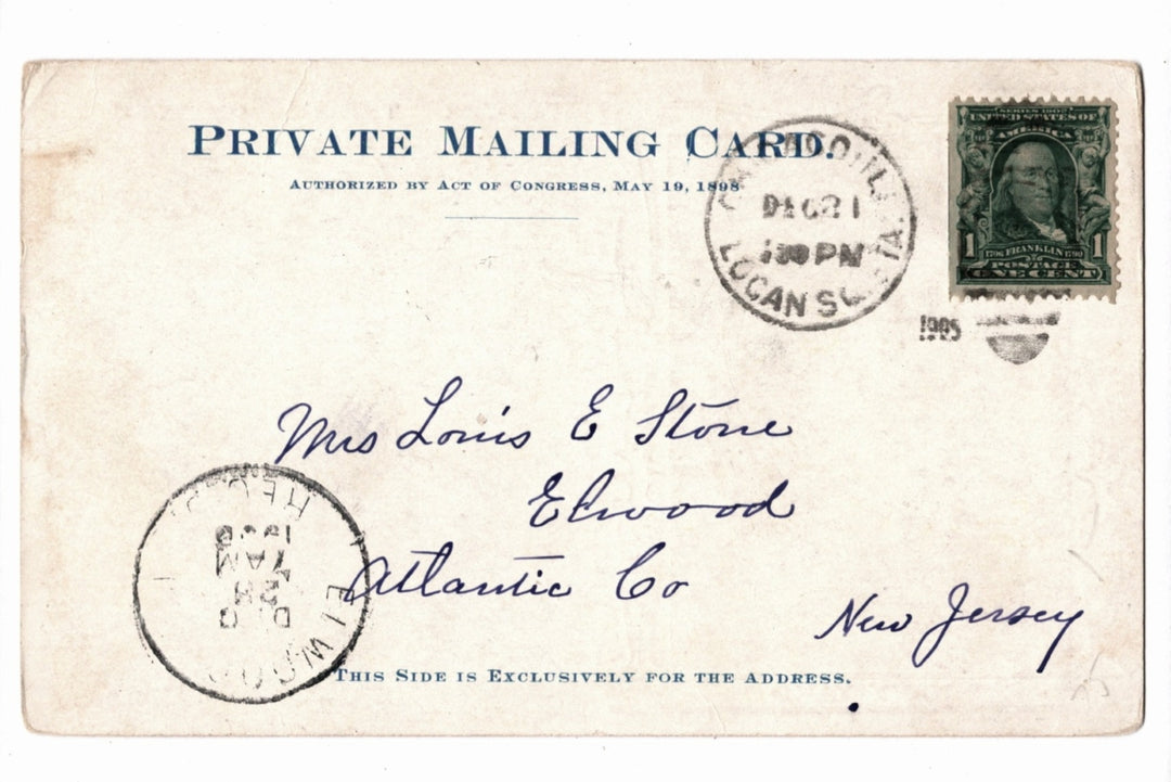 Vintage private mailing card with postage stamp and sender's address