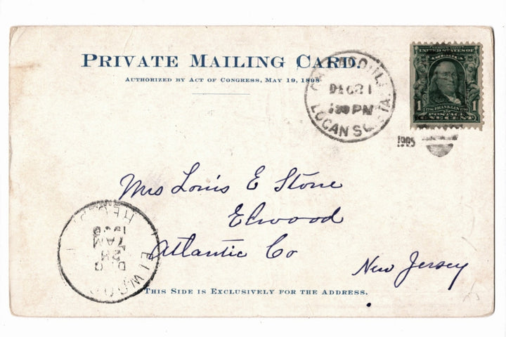 Vintage private mailing card with postage stamp and sender's address