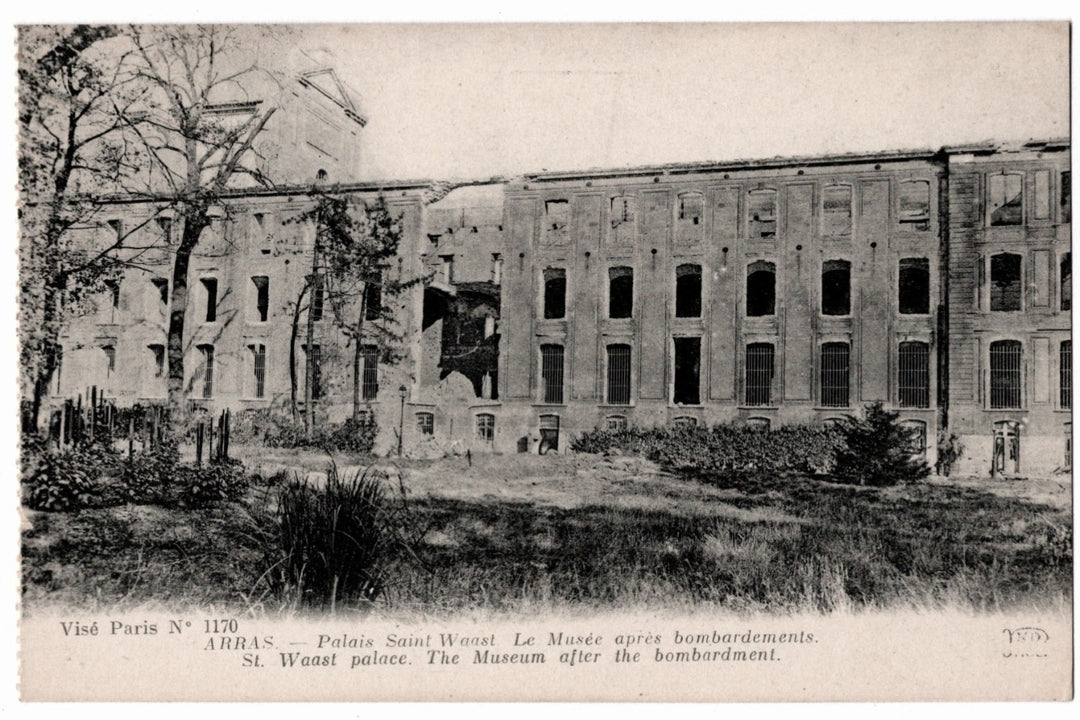 1910s Arras Palais Saint Waast Museum After Bombardment WWI France Vintage Postcard.