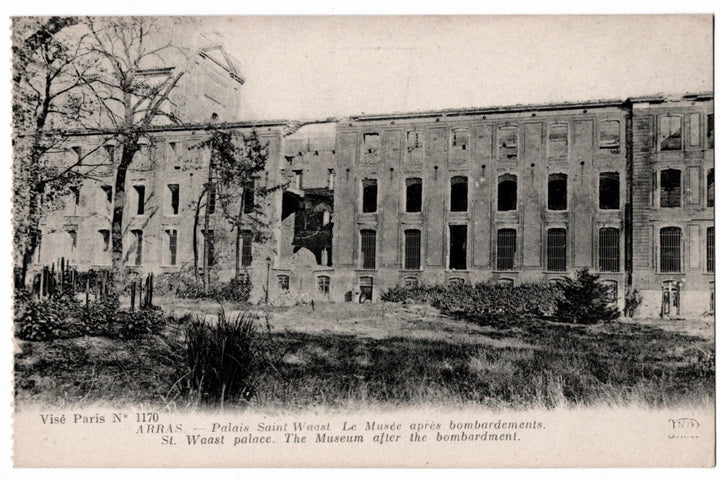 1910s Arras Palais Saint Waast Museum After Bombardment WWI France Vintage Postcard.