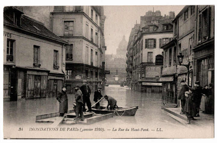 1910 Great Flood Haut-Pavé Street Paris France Vintage Postcard.