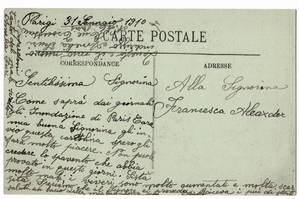 Vintage postcard with handwritten text in Italian.