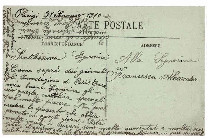 Vintage postcard with handwritten text in Italian.