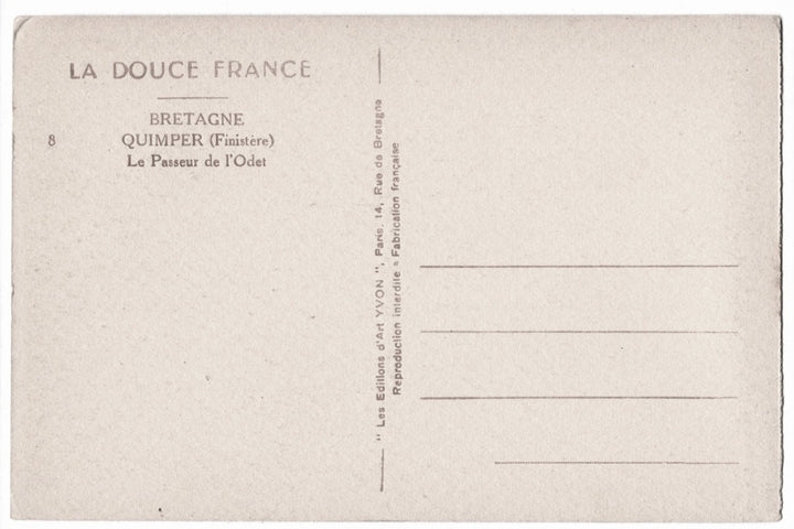 Back of a postcard from Brittany, France with text.