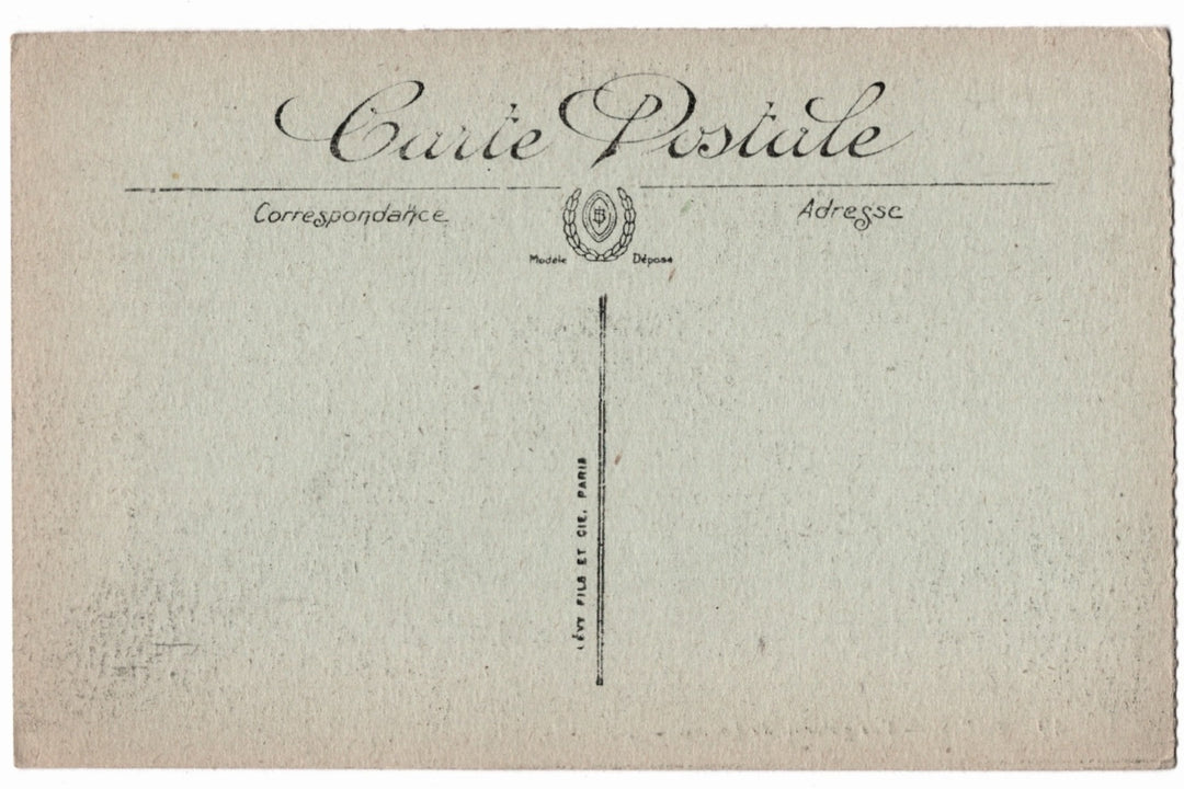 Vintage postcard with text and a logo on buff.