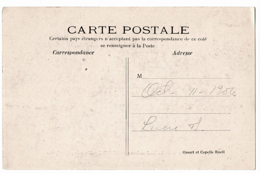 Vintage French postcard with printed text and address fields .