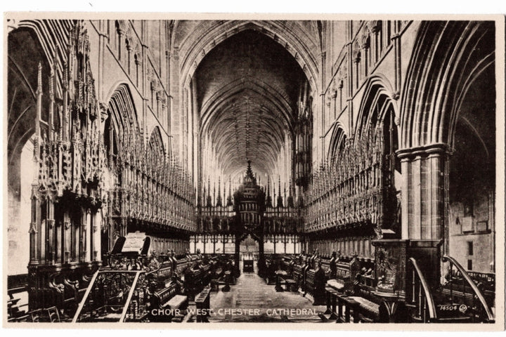 Interior of Chester Cathedral with high vaulted ceilings.