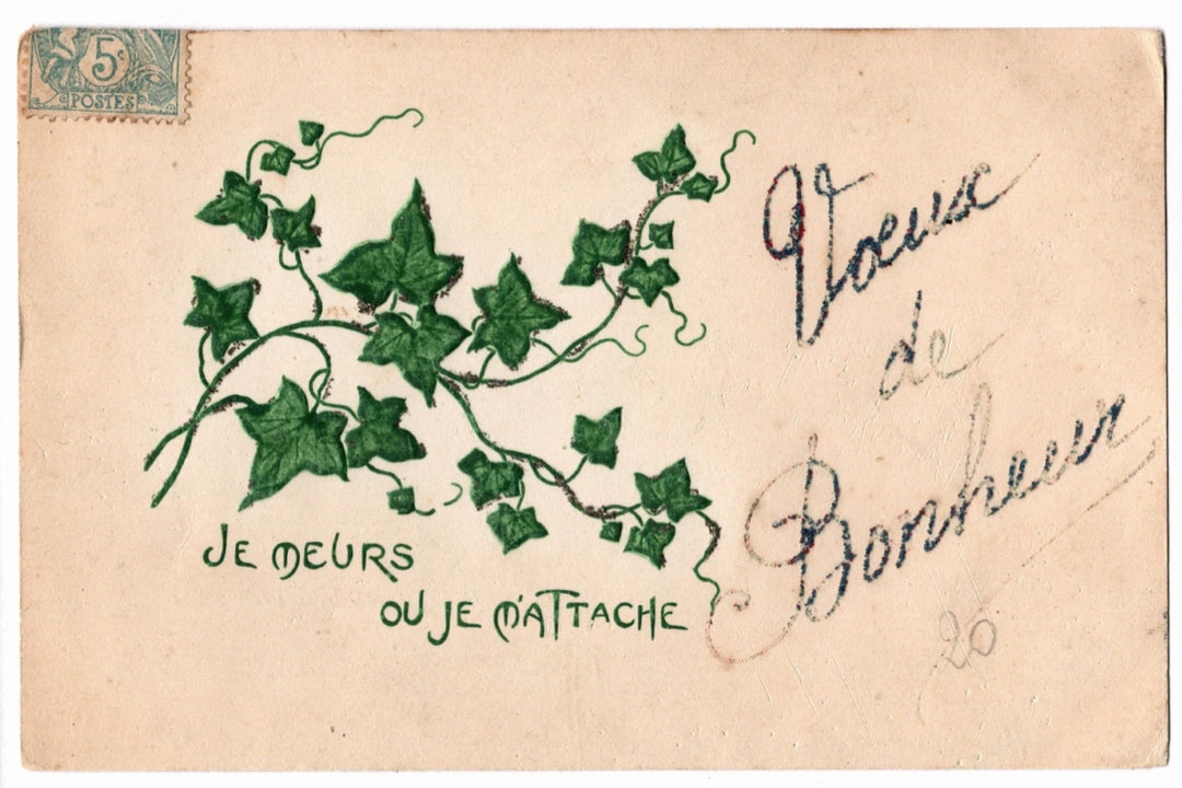 1905 French Ivy New Year's Eve Vintage Postcard.