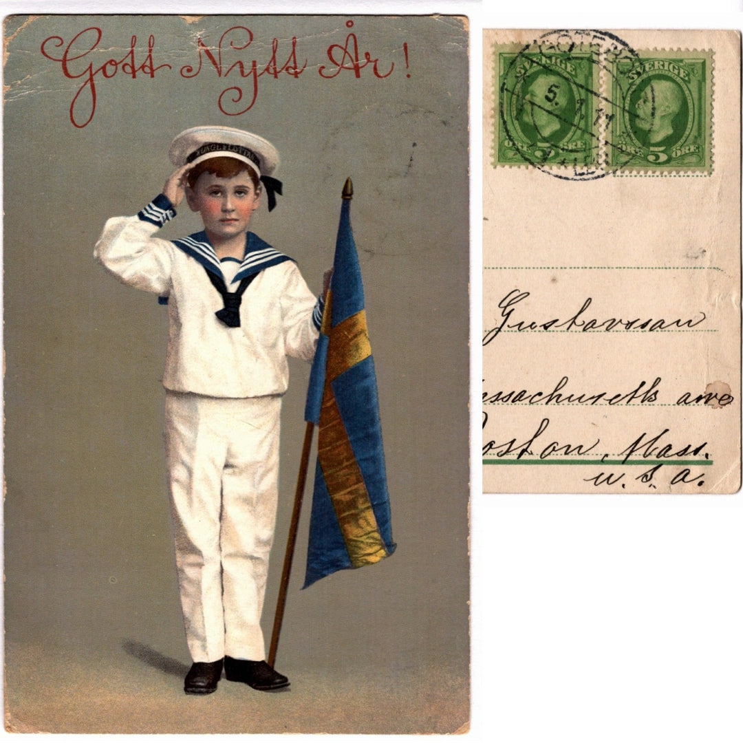 1907 Swedish Sailor Boy Gott Nytt Ar New Year Vintage Postcard.