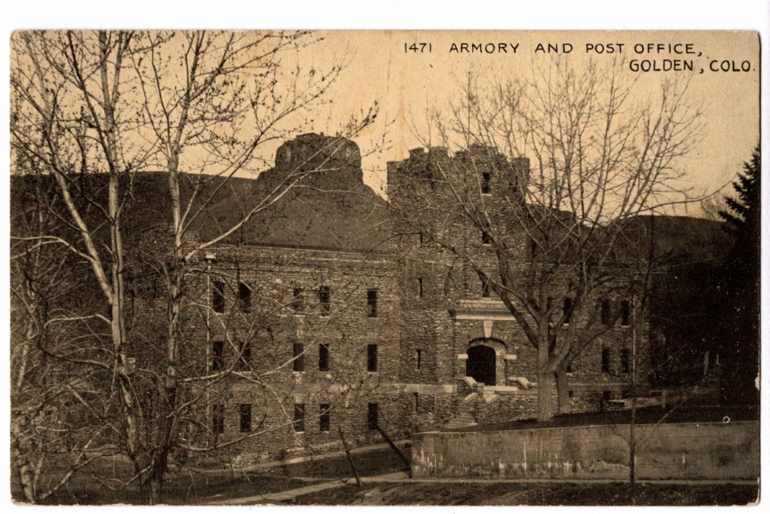 1914 Castle Armory and Post Office Golden Colorado Vintage Postcard.