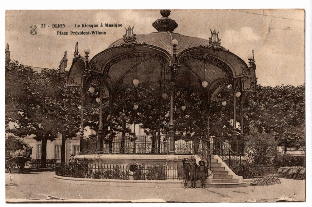  1918 Bandstand at Place President Wilson Dijon France Vintage Postcard.
