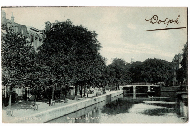 1905 Amsterdam Brouwersgracht Canal and Bridge Vintage Postcard.