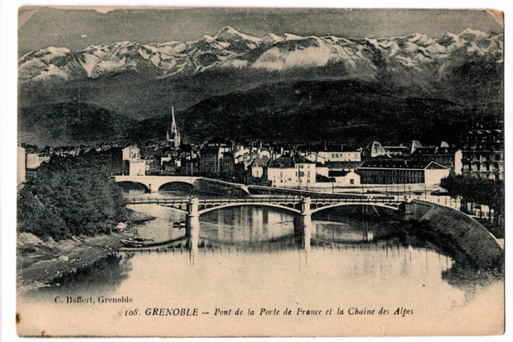 Vintage postcard of Grenoble with a bridge and mountain range; 1904 Grenoble Bridge in France Vintage Postcard.