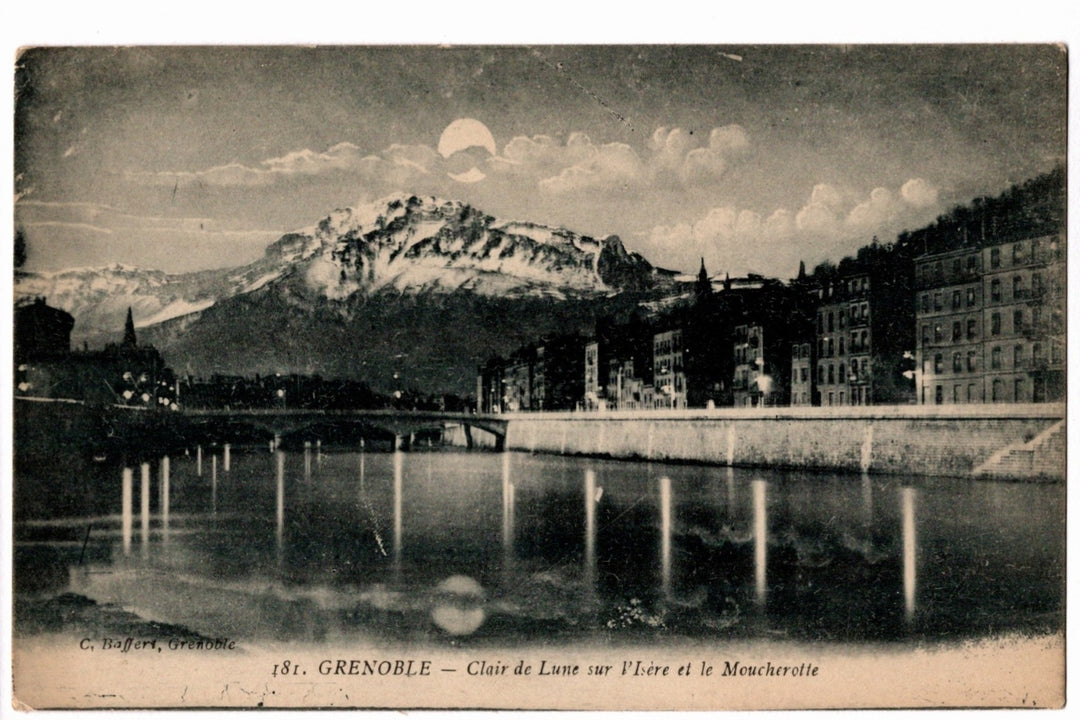 1904 Moonlight over the Isere River France Vintage Postcard.