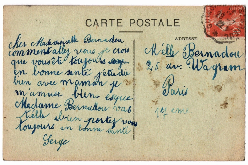 Vintage postcard with handwritten text.