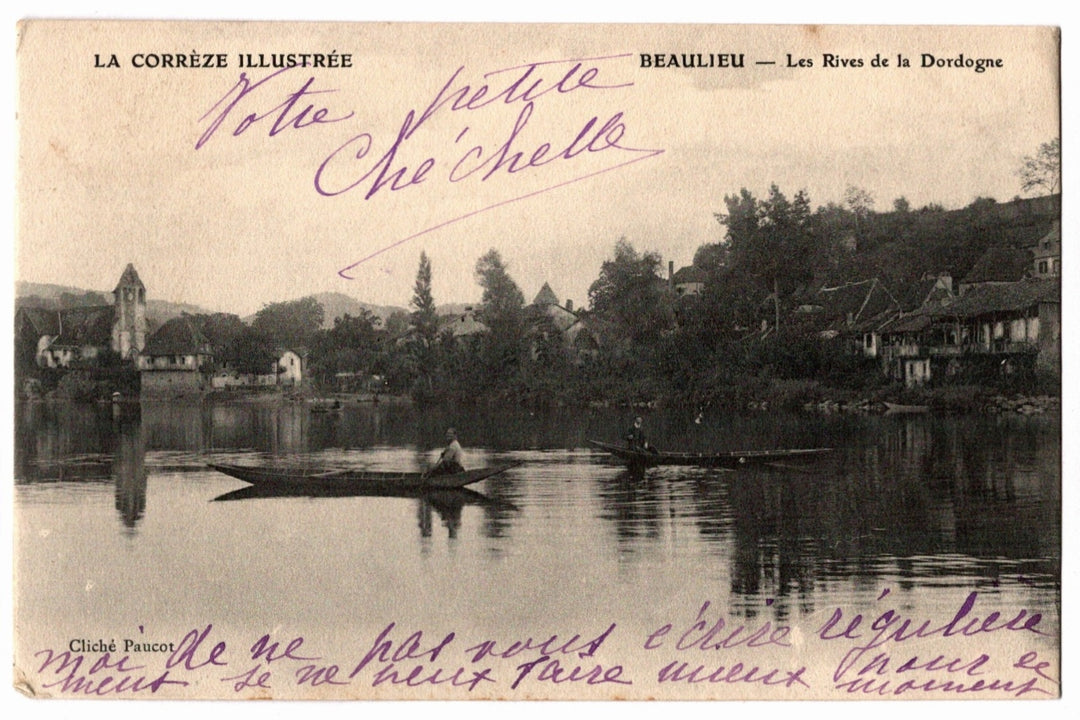 1905 Dordogne River Banks Vintage Postcard, Beaulieu-sur-Dordogne France.