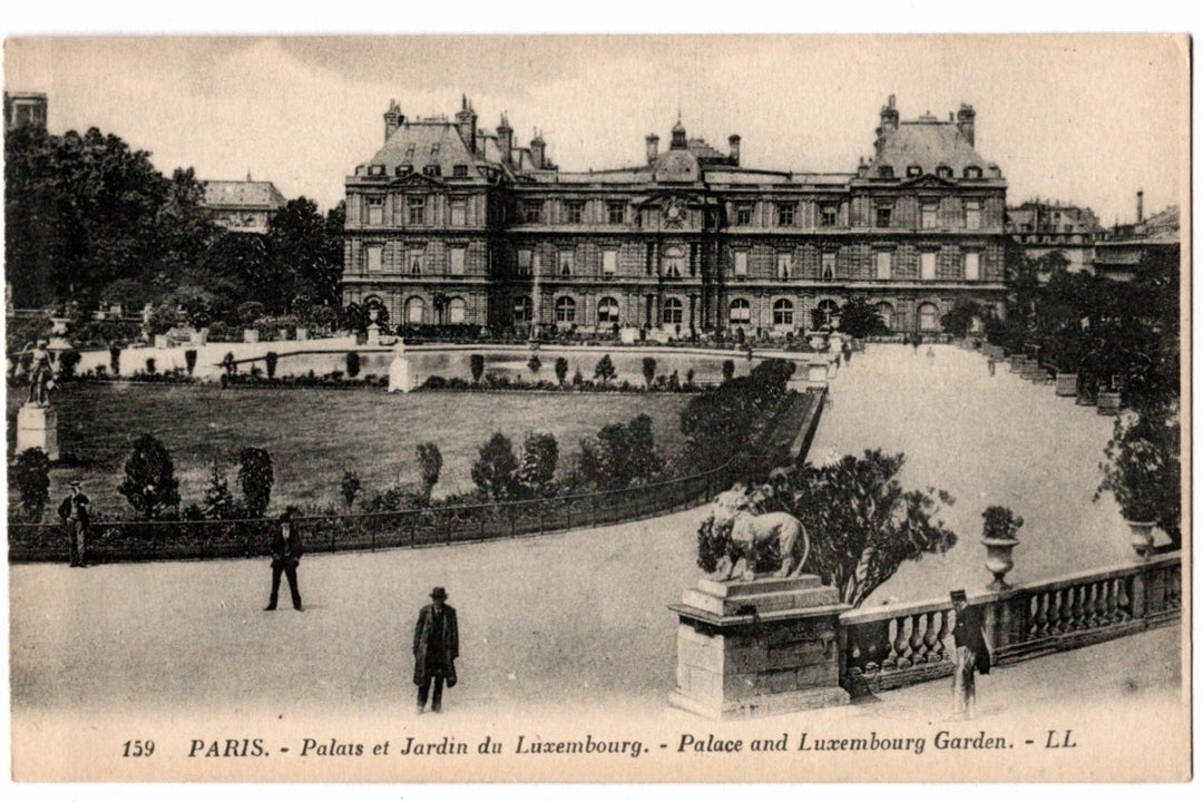 Vintage postcard of the Luxembourg Palace and Gardens in Paris.