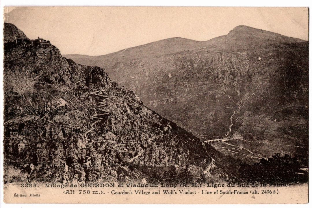 1910 Gourdon Village and Loup Viaduct Panorama Vintage Postcard.