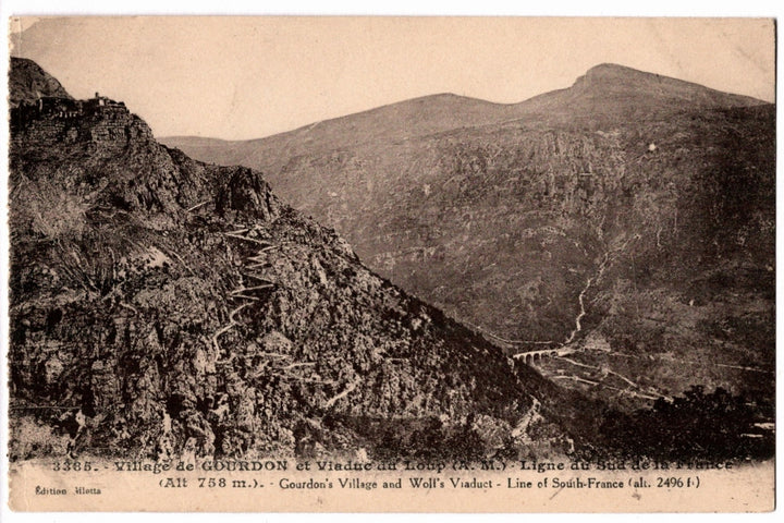 1910 Gourdon Village and Loup Viaduct Panorama Vintage Postcard.