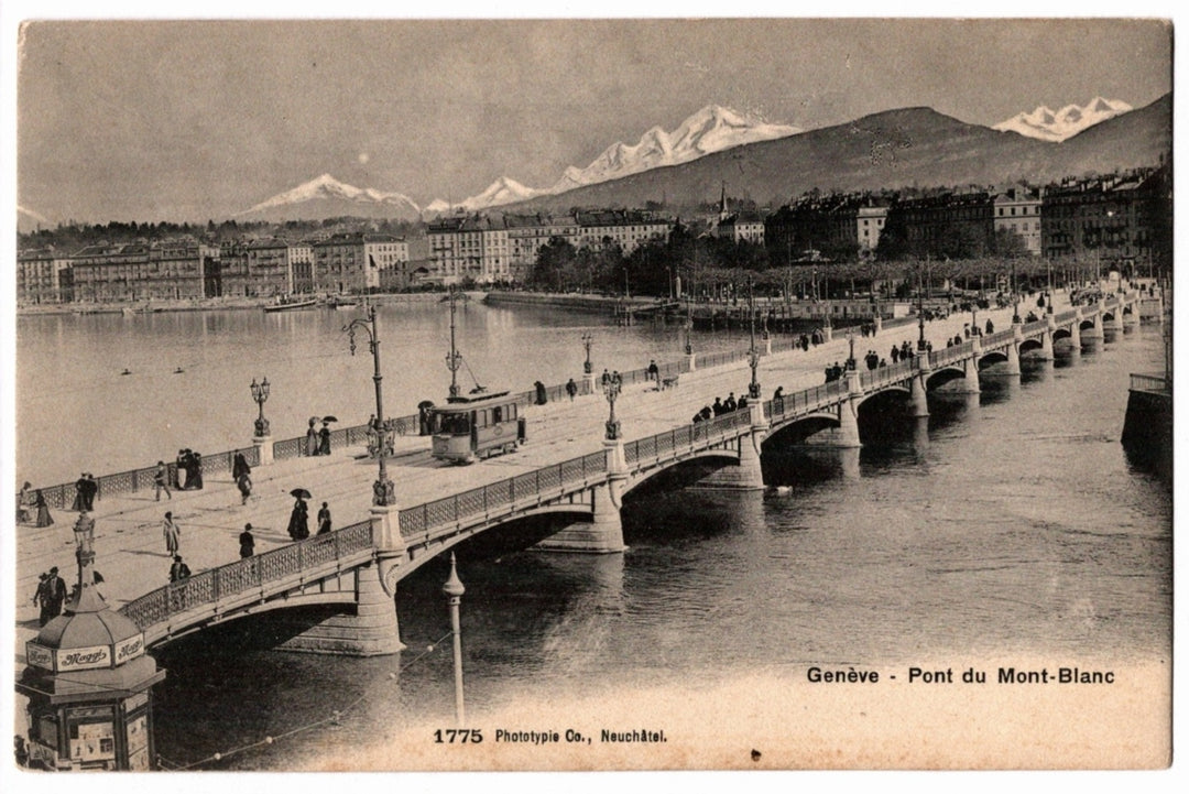 1907 Pont du Mont-Blanc Bridge Geneva Switzerland Vintage Postcard.