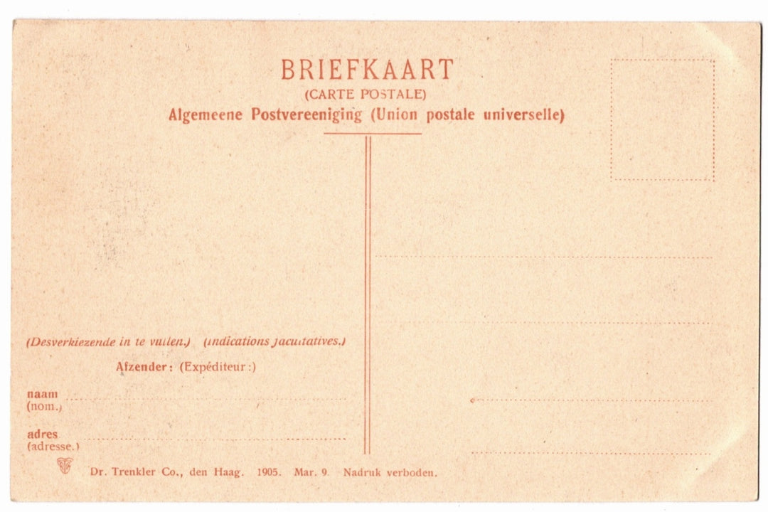 Back of a vintage postcard with text and address lines.