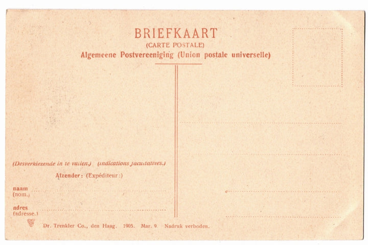 Back of a vintage postcard with text and address lines.