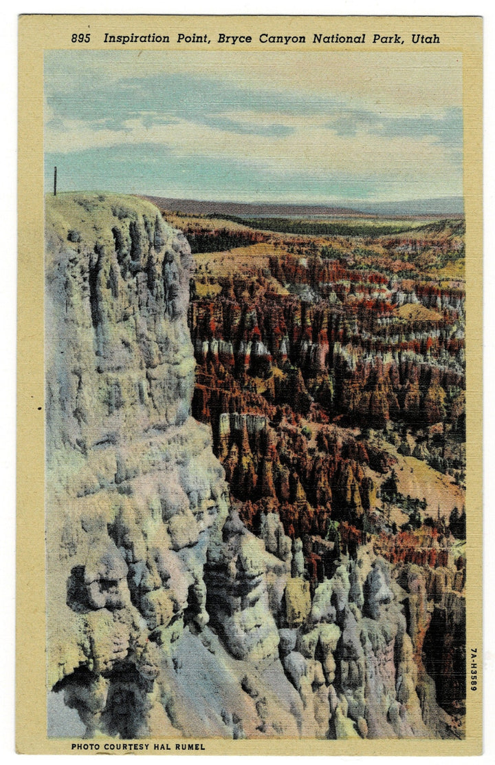 1930s Inspiration Point View of Bryce Utah Vintage Postcard.